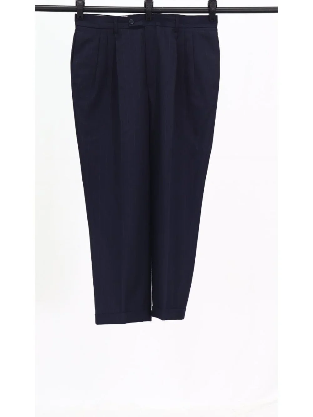 Giancarlo Pelle 42S 35x26 Navy 3-Piece Full Suit 3-Button Stripe R956